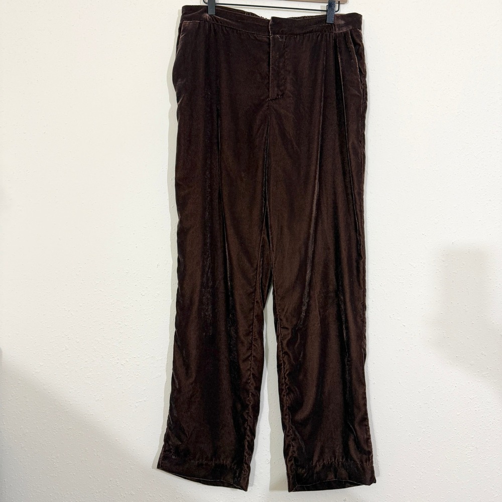 A New Day Women's Brown Velvet Wide Leg Elastic Back Waistband Trousers